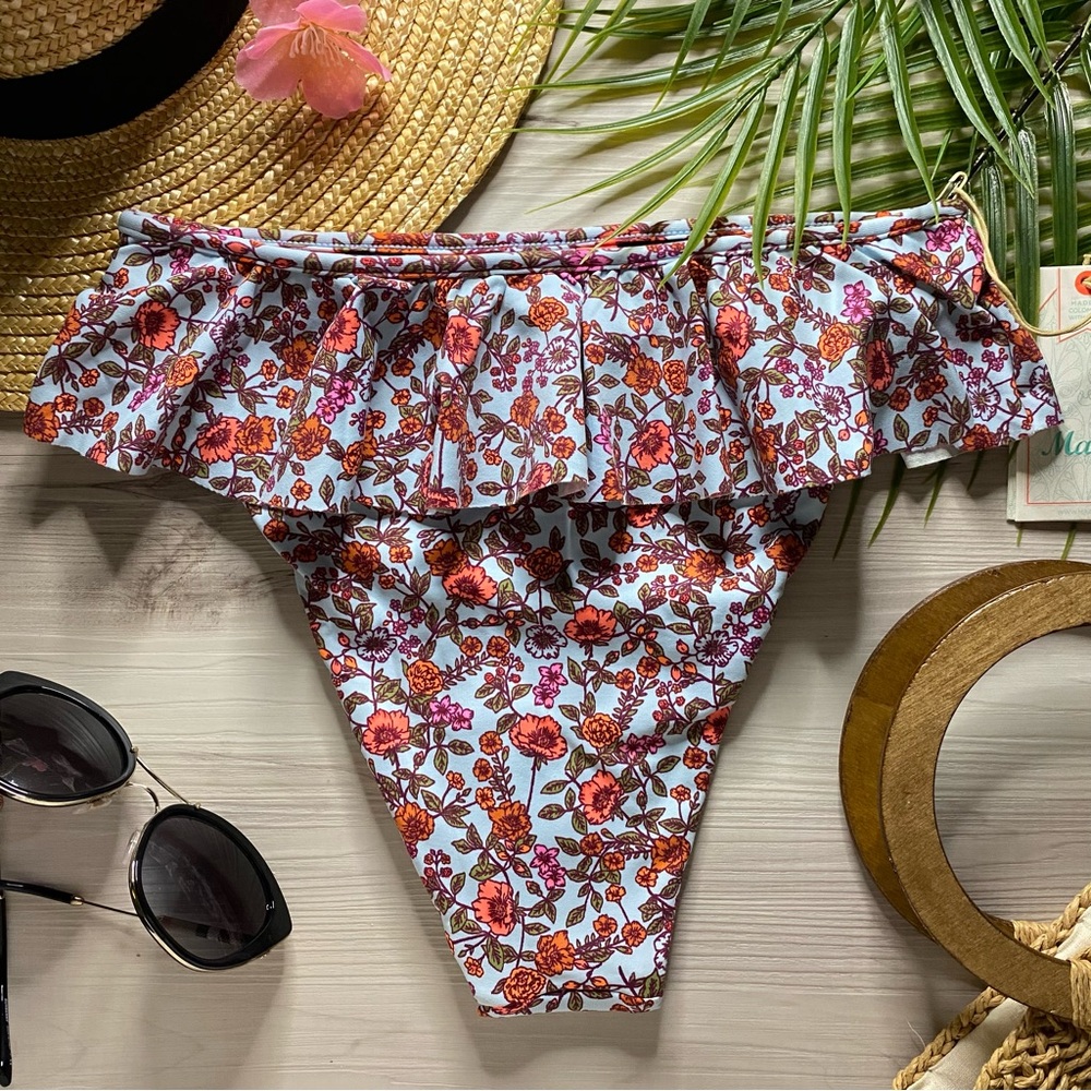 Maaji •• Ditsy Floral Ruffle Reversible High Rise Cheeky Bikini Bottoms - Picture 3 of 6